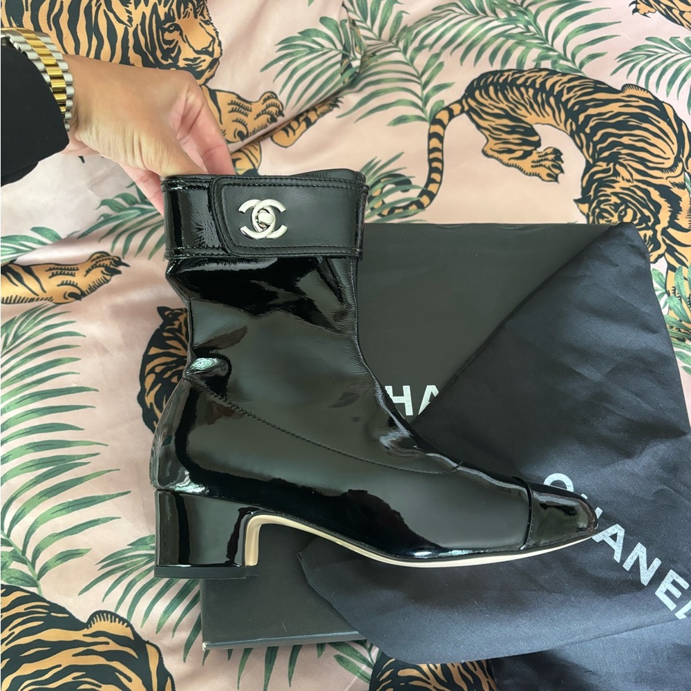 Chanel patent leather mule boots size 6 (I’m size 7 they fit a tad snug)